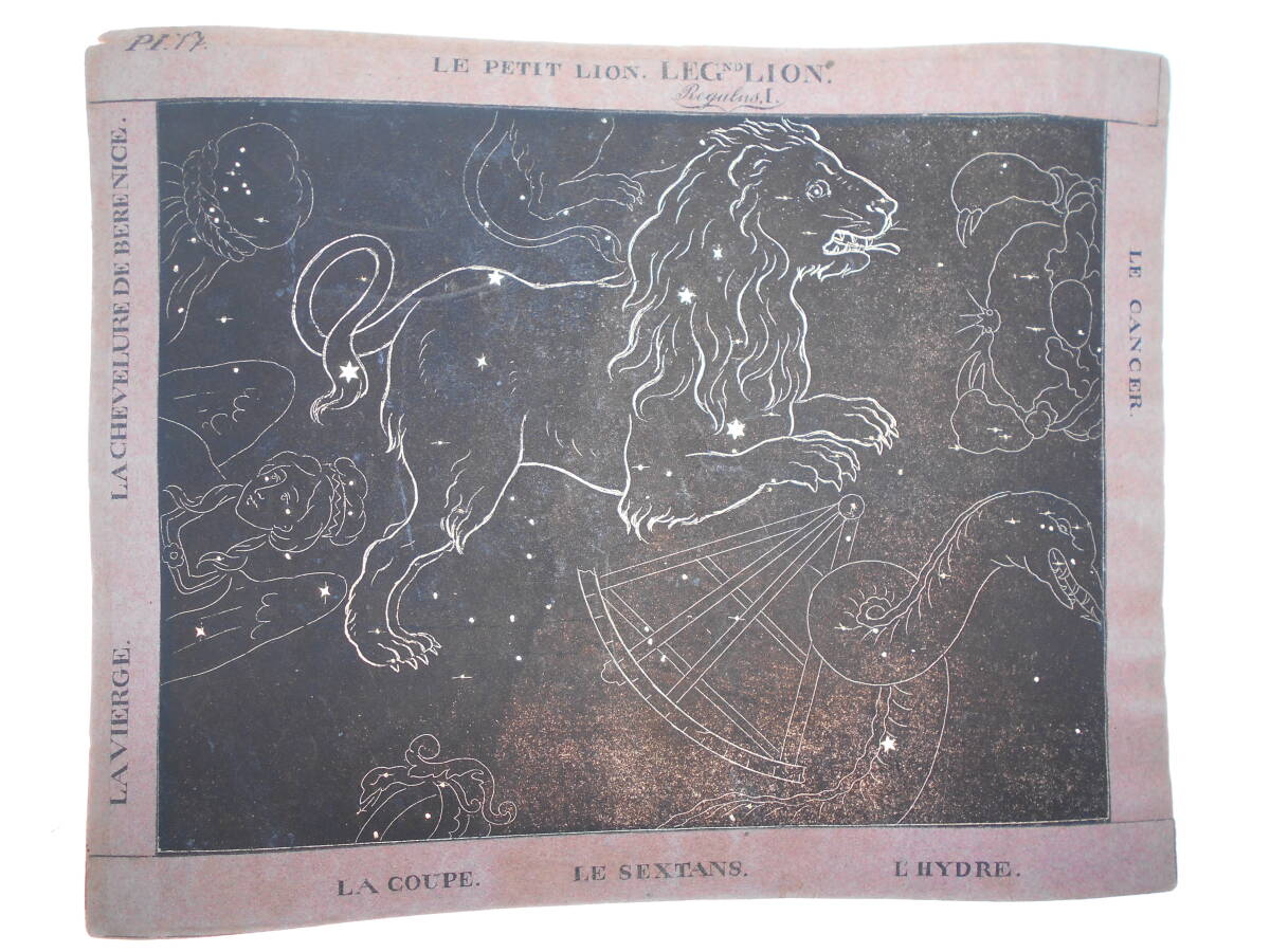 超稀少即決1826年『スイス製星座カード第17図しし座他』 超稀少即決1826年『スイス製星座カード第17図しし座他』