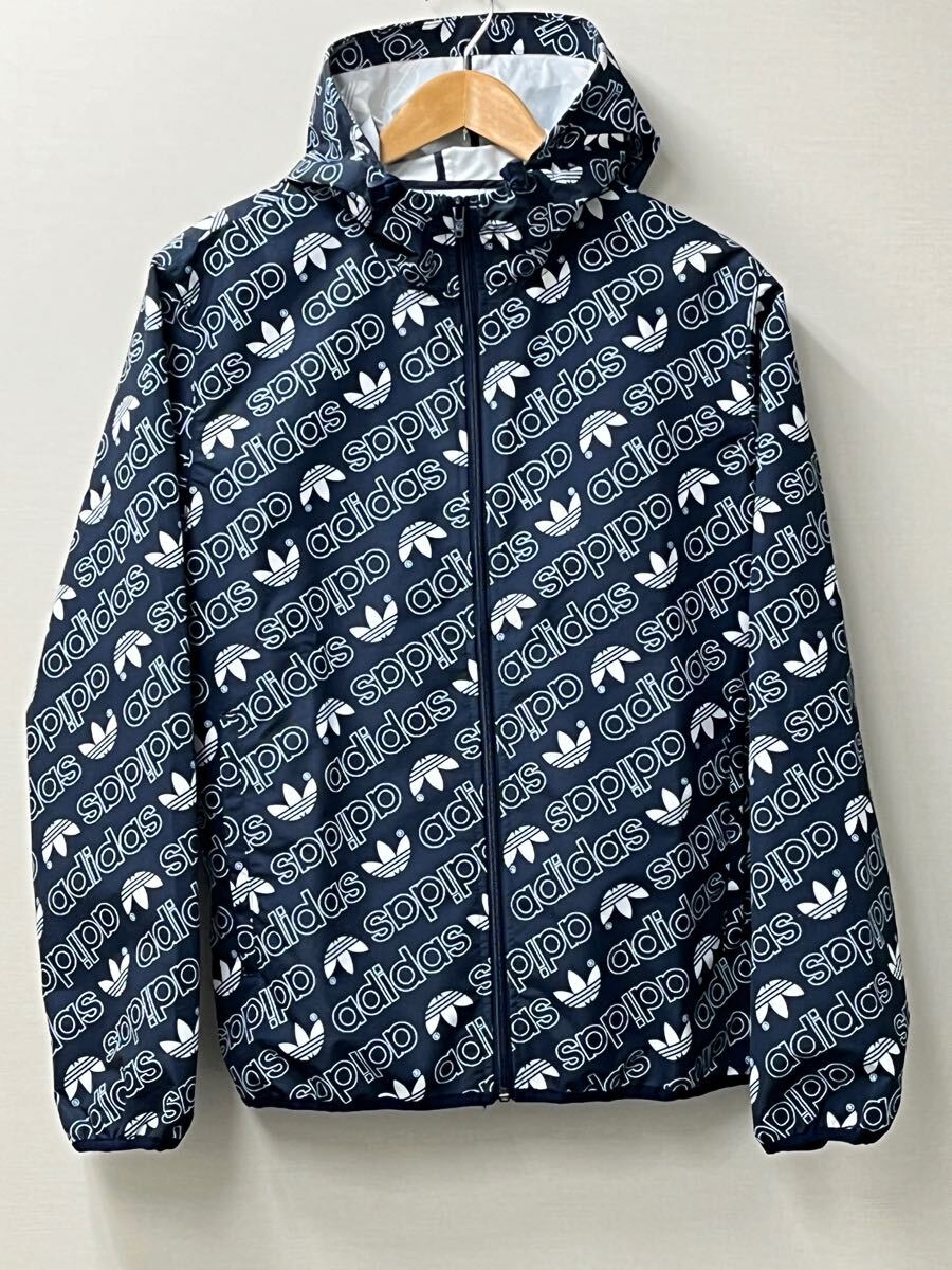 adidas アディダス オリジナルス モノグラム 総柄 ナイロン ジャケット パーカー ウインドブレーカー ネイビー M