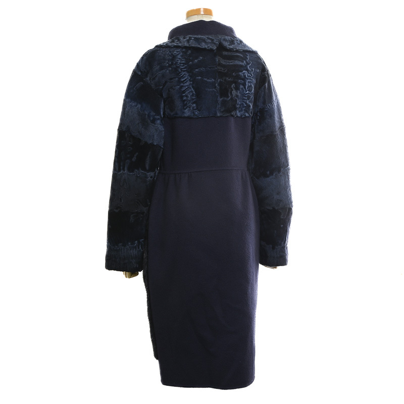 フェンディ ダブルフェイス ロングコート カシミヤ/ミンク/スワカラ ネイビー 42サイズ