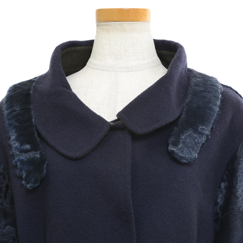 フェンディ ダブルフェイス ロングコート カシミヤ/ミンク/スワカラ ネイビー 42サイズ