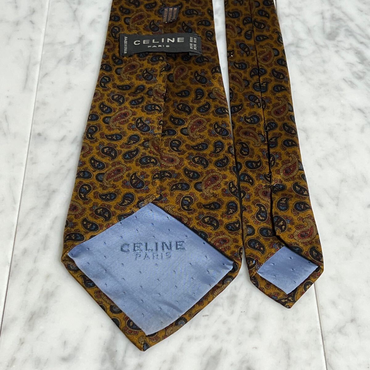 770円～ CELINE ネクタイ ブラウン ペイズリー柄 総柄 (GREEN B3)