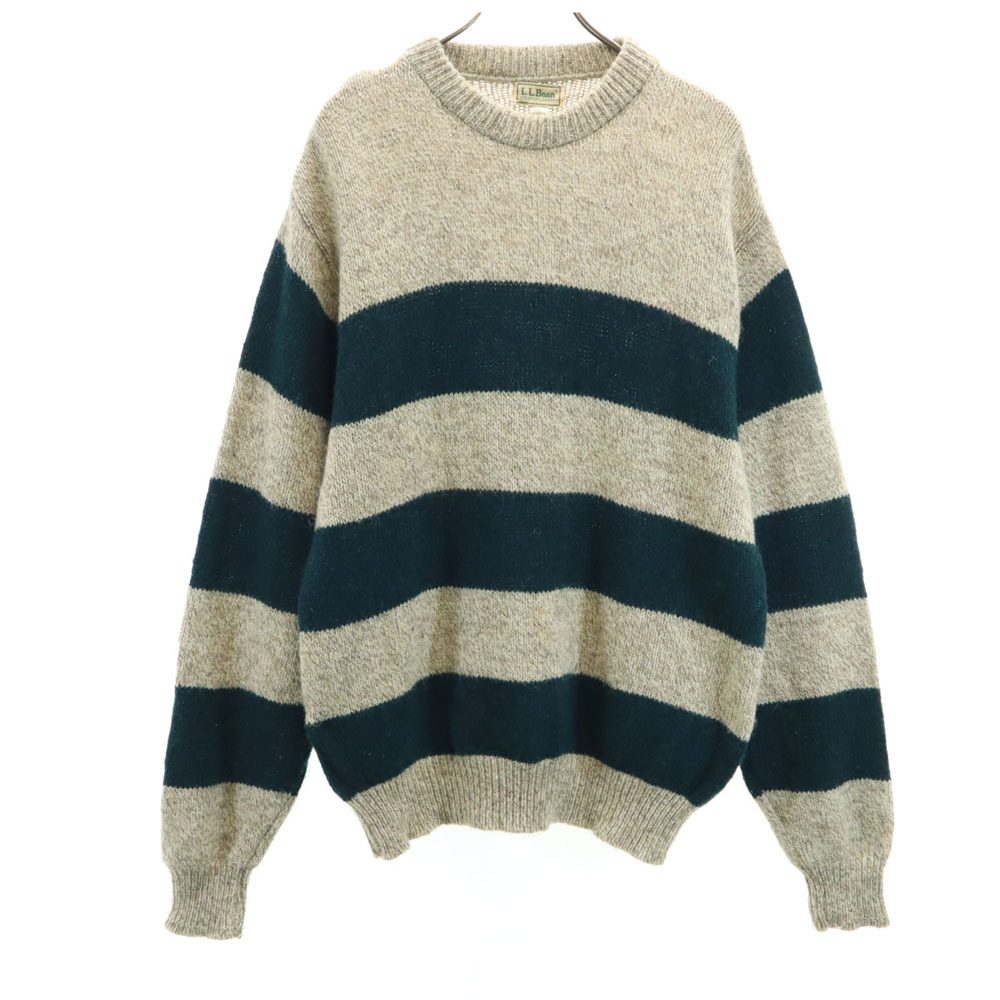 人気提案 ウールブレンド USA製 ヴィンテージ 80s エルエルビーン ボーダー柄 メンズ ニット L.L.Bean ベージュ×グリーン L セーター 長袖 男性用