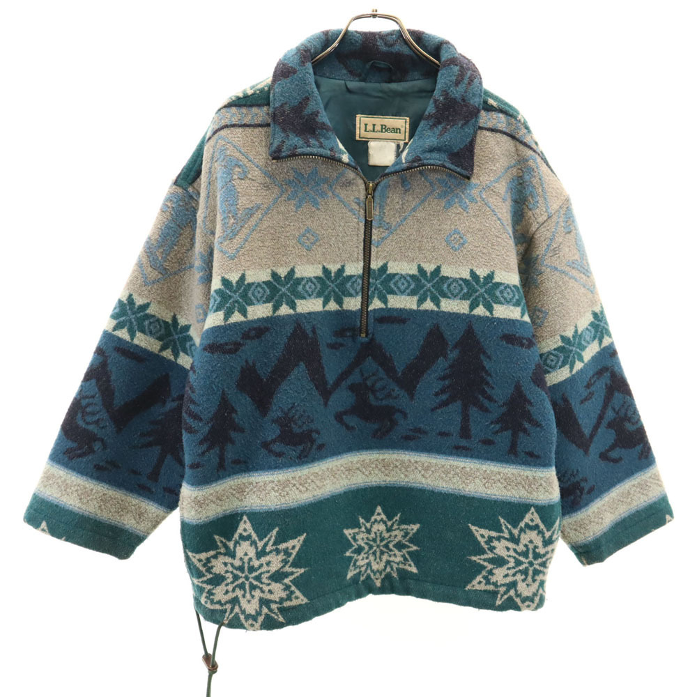 玄関先迄納品 他 グリーン ウールジャケット ハーフジップ ネイティブ柄 ヴィンテージ 80s エルエルビーン L.L.Bean メンズ ブランケットジャケット 男性用