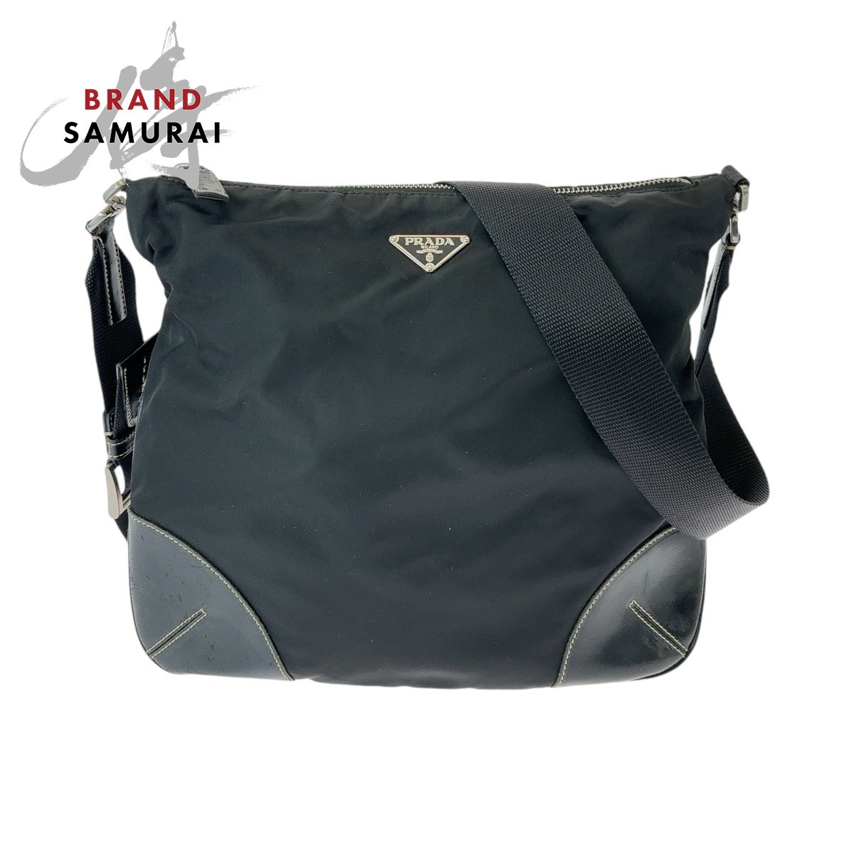 PRADA プラダ テスート 三角ロゴプレート ブラック 黒 シルバー PRADA プラダ テスート 三角ロゴプレート ブラック 黒 シルバー