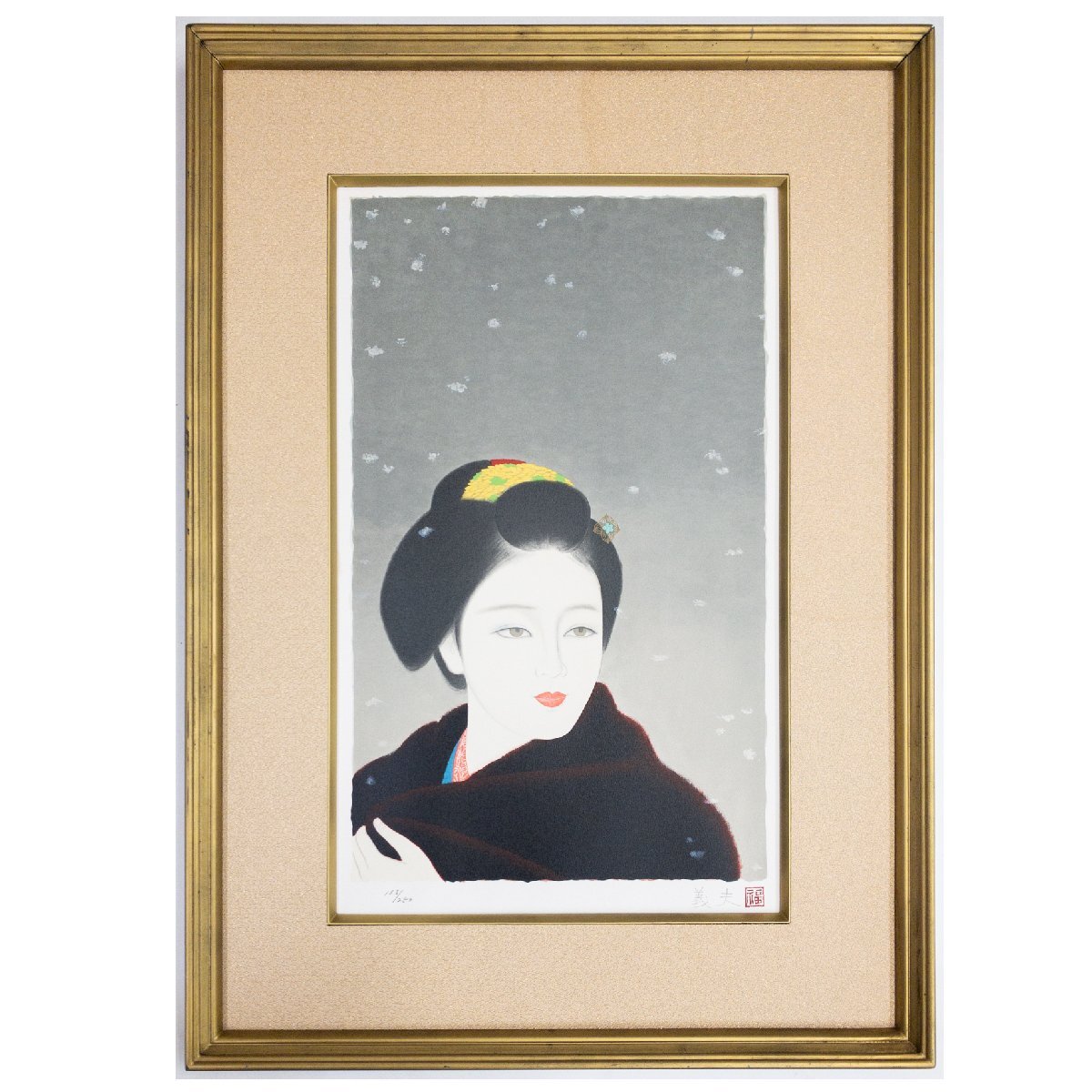 SHIN】髙木義夫 「雪」 リトグラフ ed.138/250 額装 美人画 日本 SHIN】髙木義夫 「雪」 リトグラフ ed.138/250 額装 美人画 日本