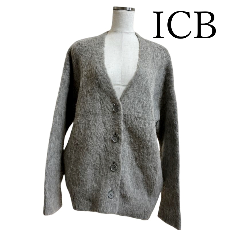 ICB　レディース　ニットカーディガン　ふんわり起毛　Ｖネック　グレー　Ｓ