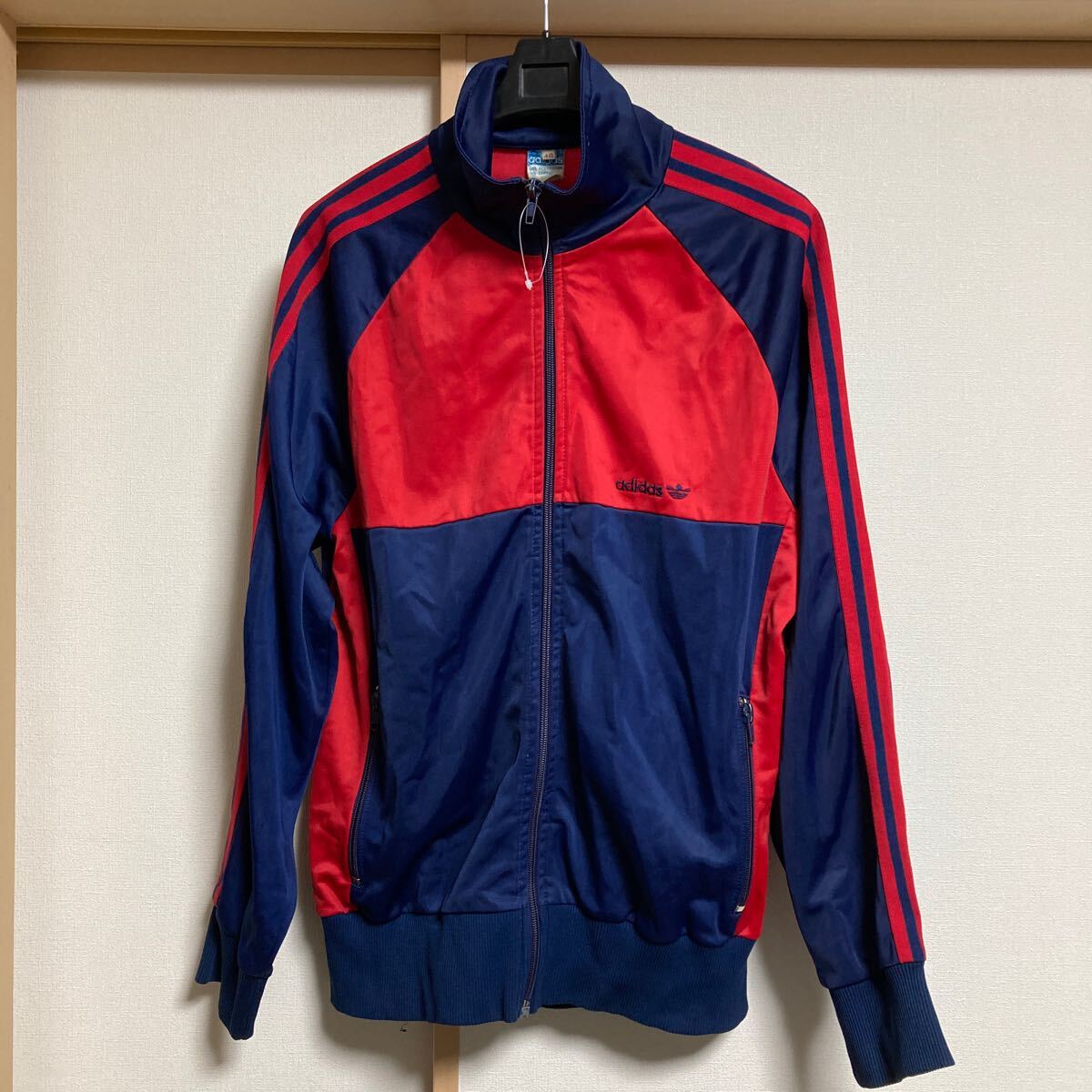 【希少】70’s adidas アディダス 西ドイツ製 トラックジャケット ビンテージ ジャージ ネイビー/レッド サイズ48