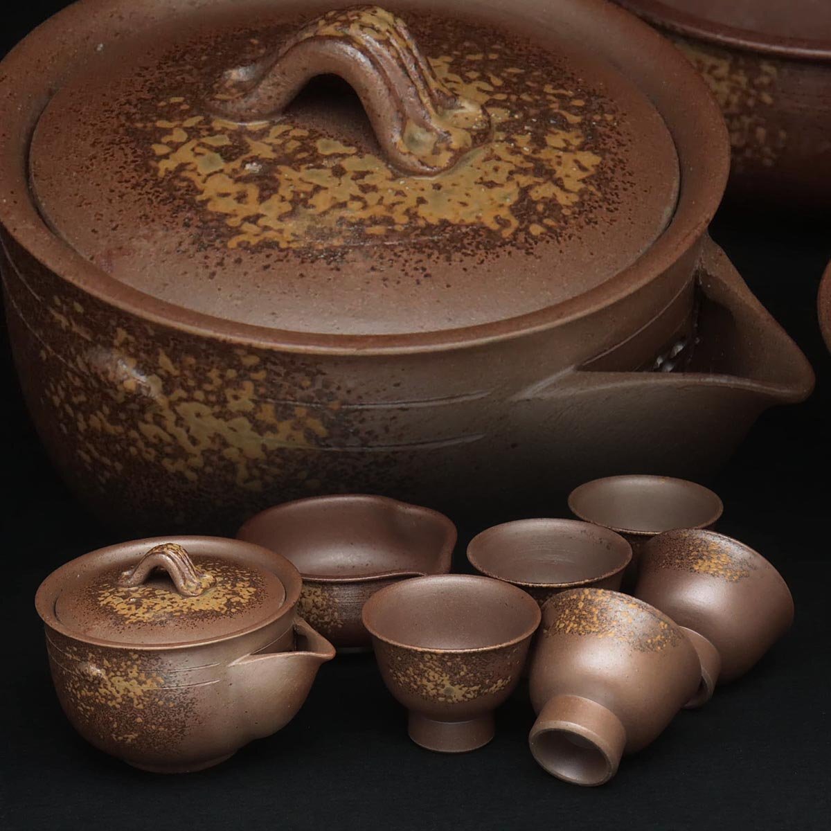 茶道具 備前煎茶茶碗 茶道具 備前焼 楽仙 造 青備前 石目 茶器揃い(備前焼 楽仙造 青