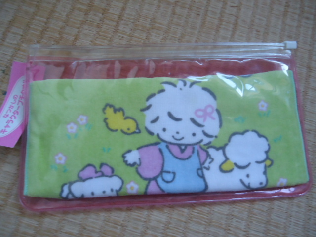サンリオ　タイニーポエム/風の子さっちゃん　Vケース入りプチタオル/ハンカチ：パイル生地/1996年製