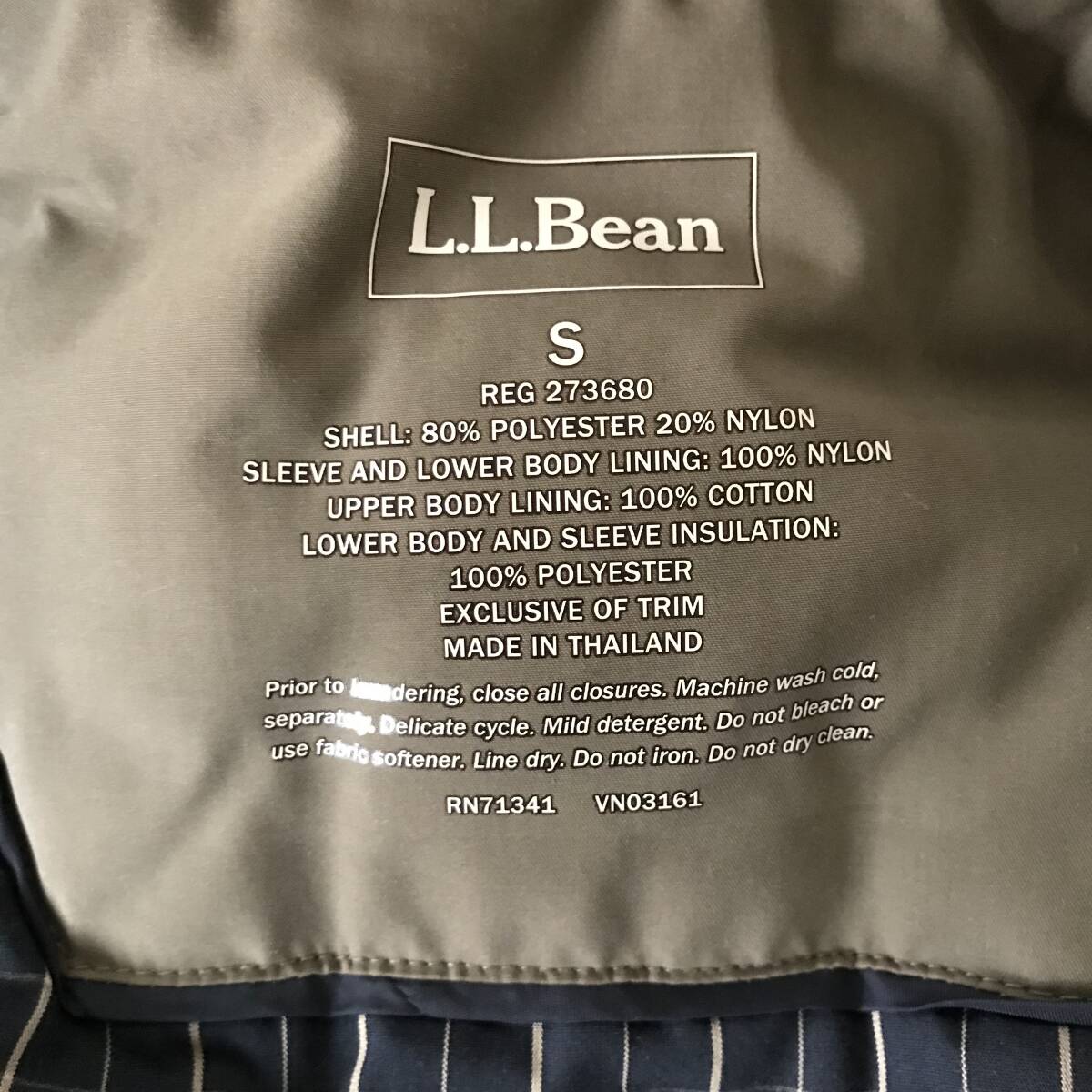 L.L.Bean Thinsulate エルエルビーン シンサレート メンズ 中綿入り 比翼フルジップジャケット/コート 美品 size S/M