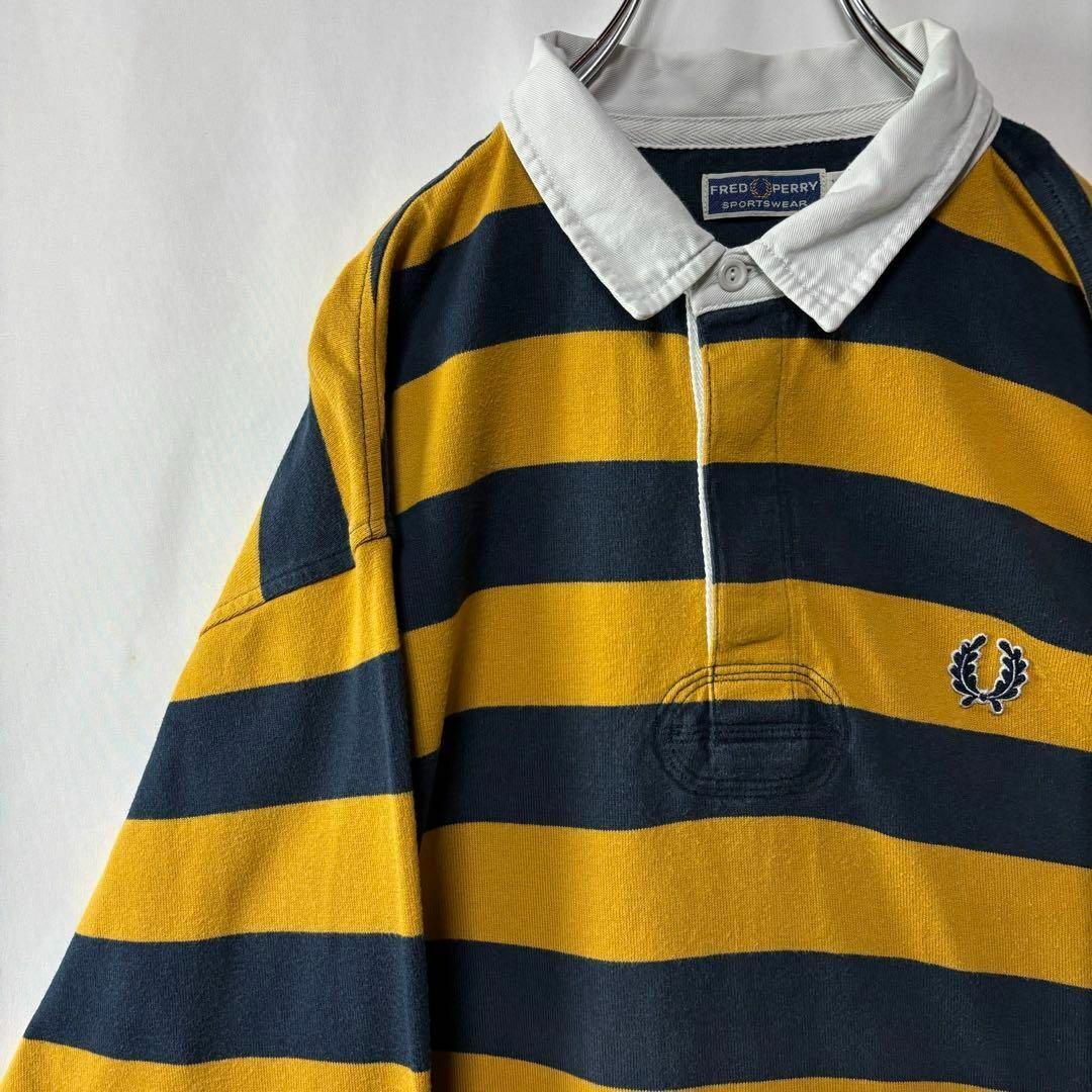 フレッドペリー　ラグビーシャツ　ボーダー柄　刺繍ロゴ　長袖シャツ　XLサイズ フレッドペリー ラグビーシャツ ボーダー柄 刺繍ロゴ 長袖シャツ
