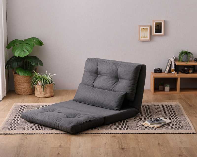 1.5人掛け 幅80cm 3way ソファ ローソファ ソファベッド チャコールグレー色