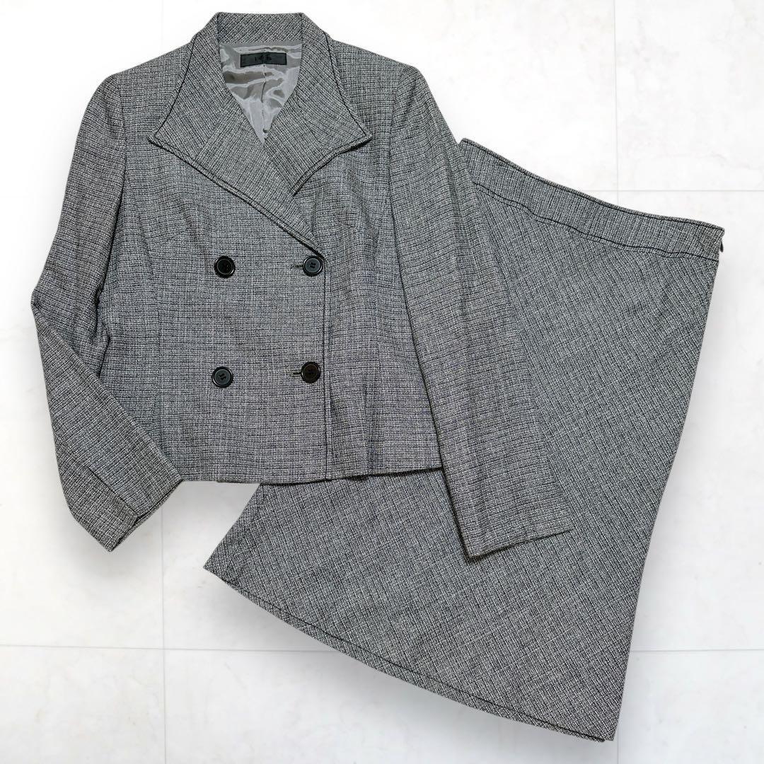 美品＊ICB アイシービー セットアップ スーツ ダブルジャケット スカート グレー S~M