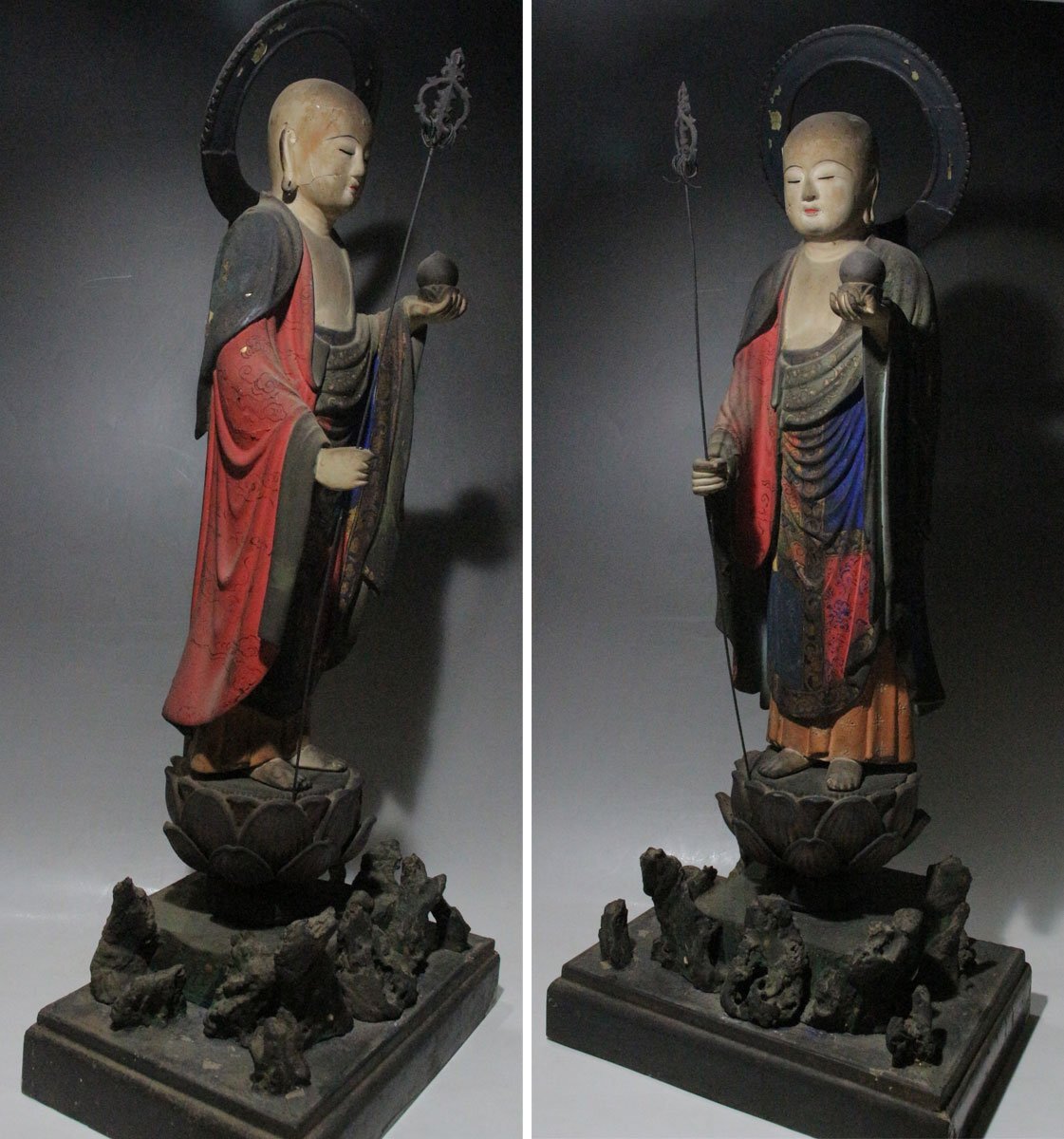 時代市場□往古来今□木造玉眼極彩色 地蔵菩薩立像 全高63cm