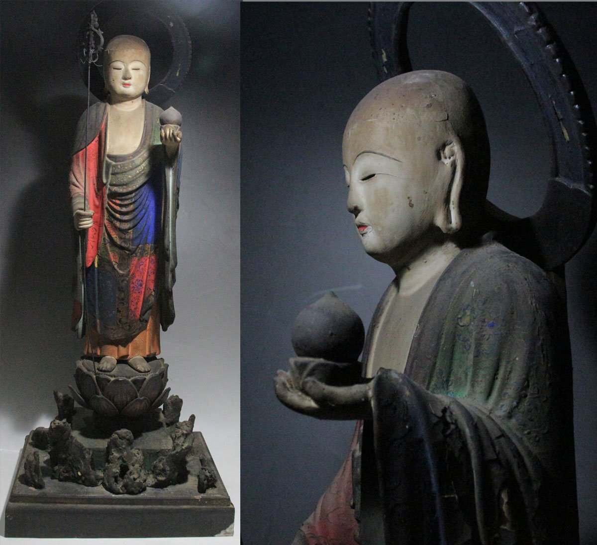時代市場□往古来今□木造玉眼極彩色 地蔵菩薩立像 全高63cm