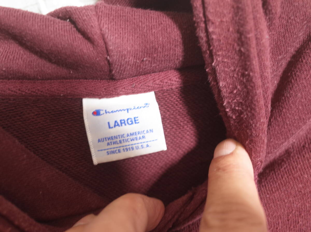 メンズ pl298 Champion チャンピオン ロゴ プリント プルオーバー スウェット パーカー L バーガンディー スエット_画像3