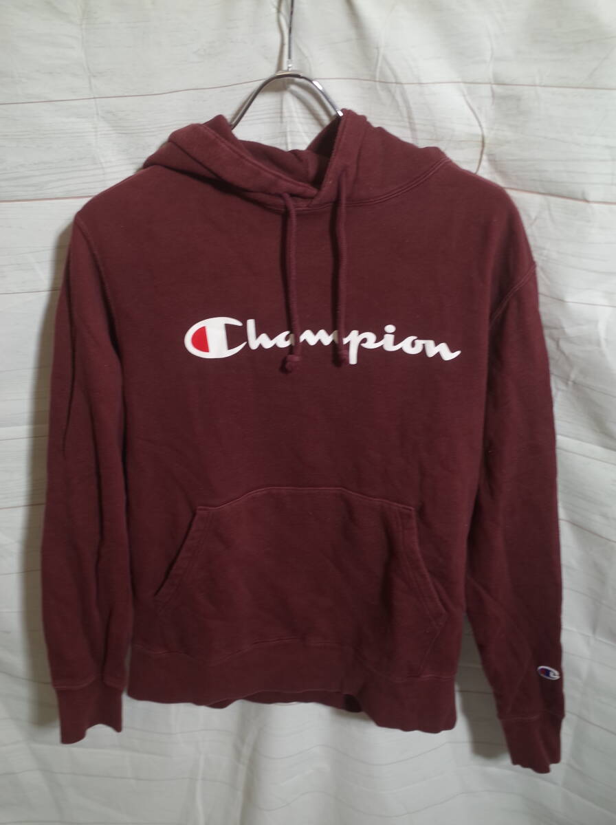 メンズ pl298 Champion チャンピオン ロゴ プリント プルオーバー スウェット パーカー L バーガンディー スエット_画像1