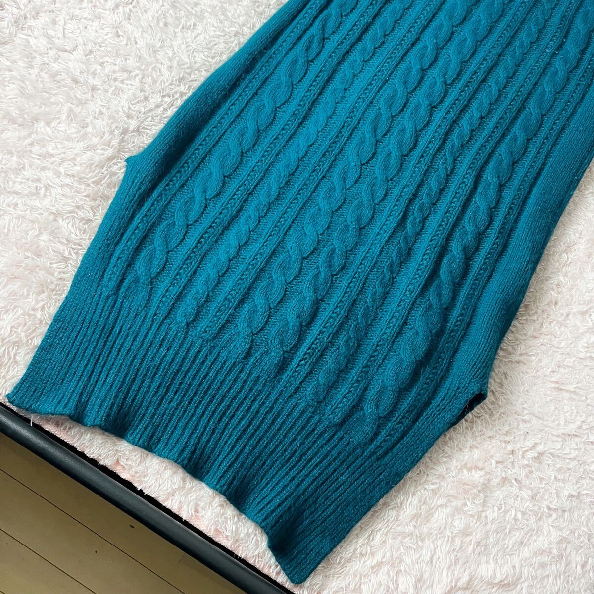 AMERIVINTAGE アメリヴィンテージ ウール アンゴラ ケーブルニット ニットワンピース ロングワンピース ハイネック グリーン ブルー フリー_画像4