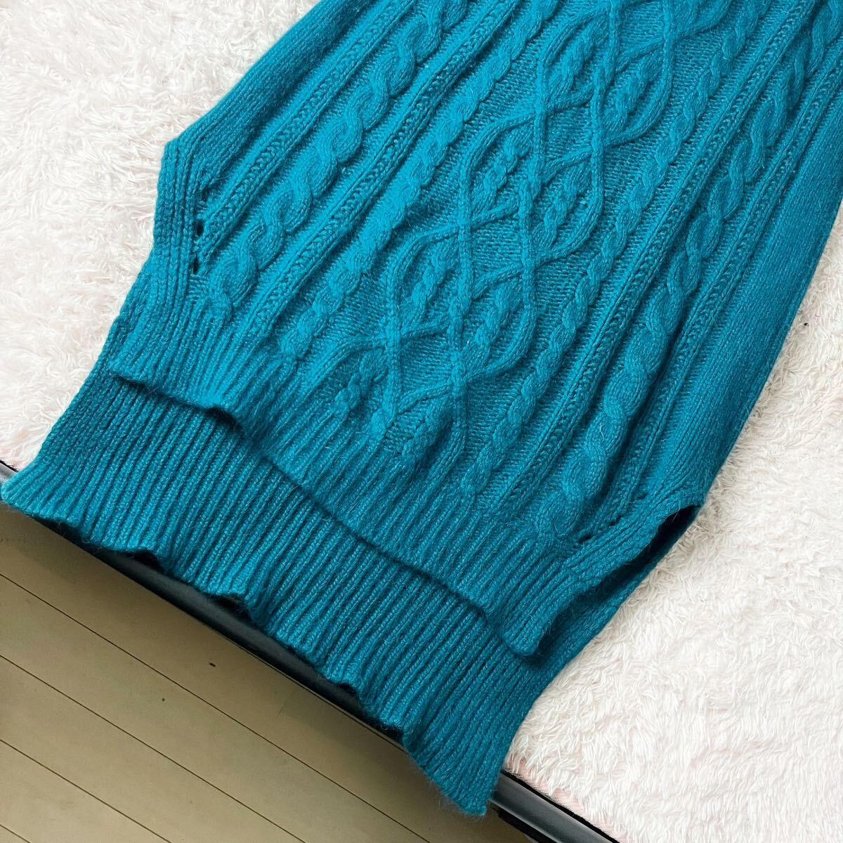 AMERIVINTAGE アメリヴィンテージ ウール アンゴラ ケーブルニット ニットワンピース ロングワンピース ハイネック グリーン ブルー フリー_画像6