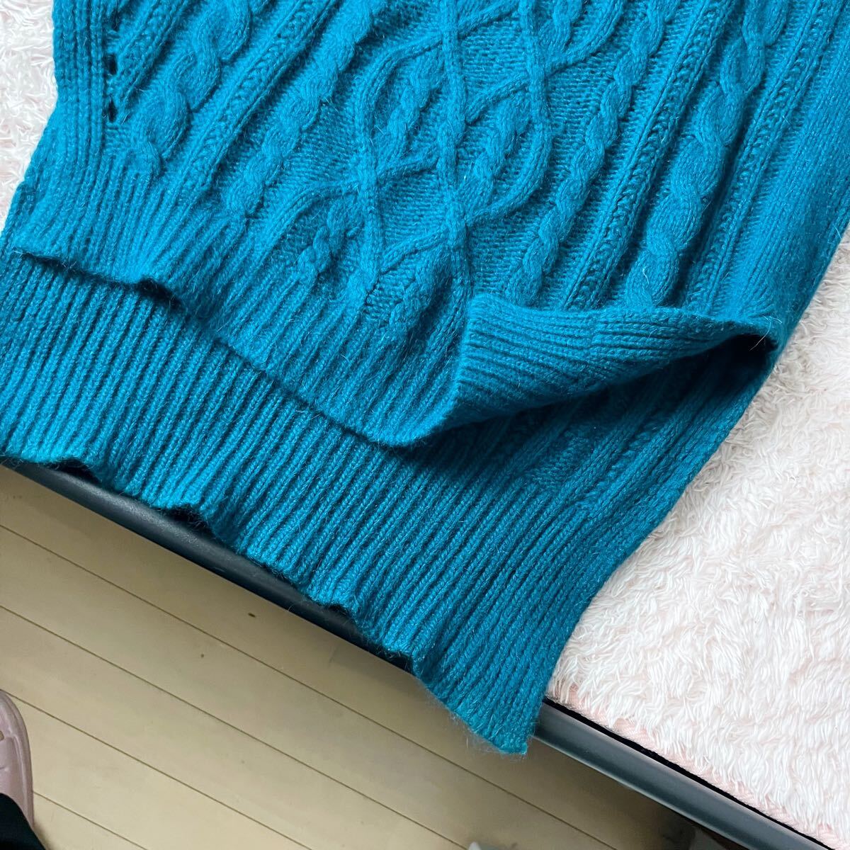 AMERIVINTAGE アメリヴィンテージ ウール アンゴラ ケーブルニット ニットワンピース ロングワンピース ハイネック グリーン ブルー フリー_画像7