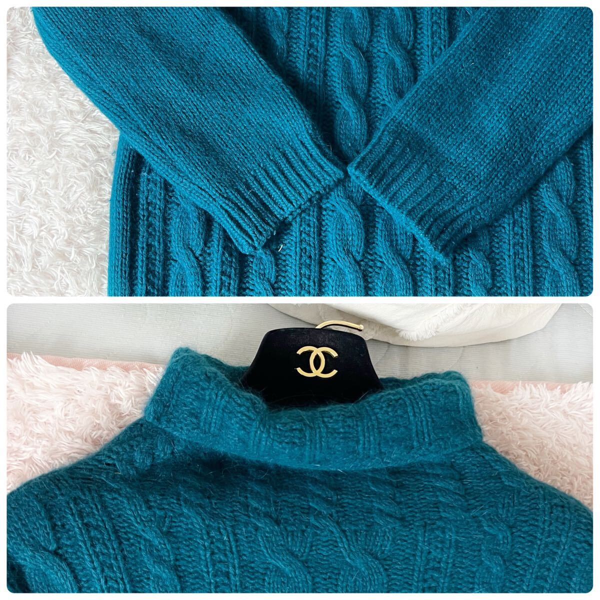 AMERIVINTAGE アメリヴィンテージ ウール アンゴラ ケーブルニット ニットワンピース ロングワンピース ハイネック グリーン ブルー フリー_画像8