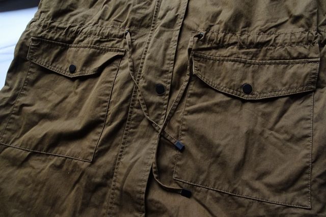 ZARA/ザラ/コート/ジャンパー/アウター/ロング丈/フード付/ウエストドローコード入/后中心裾スリット/カーキ/EURサイズS(11/15R6)