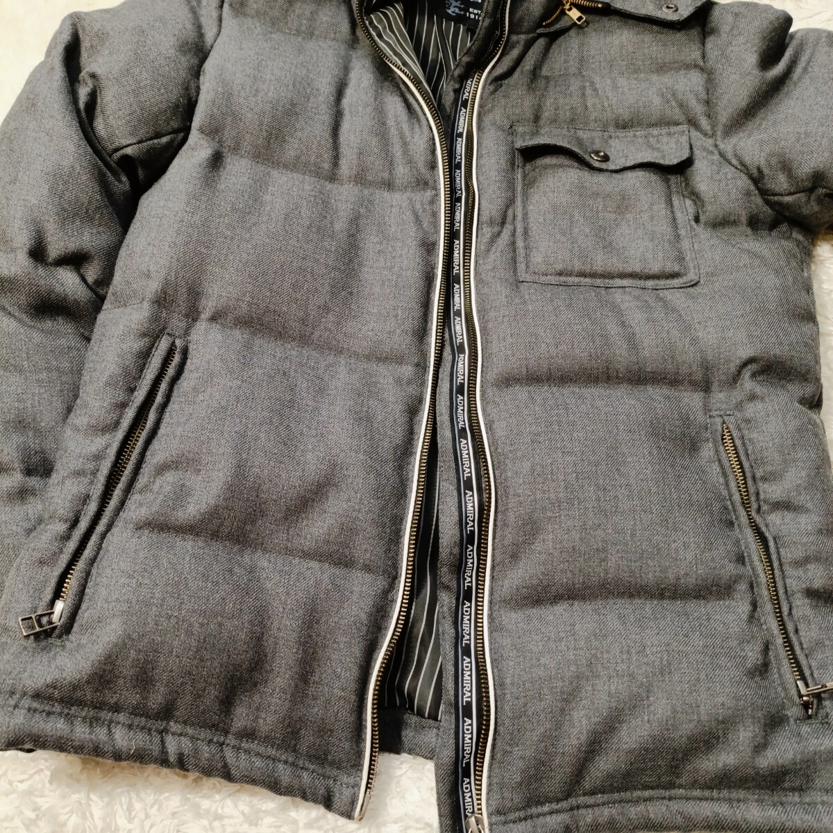 美品 アドミラル Admiral ウール メンズダウンジャケット グレー 美品 アドミラル Admiral ウール メンズダウンジャケット グレー