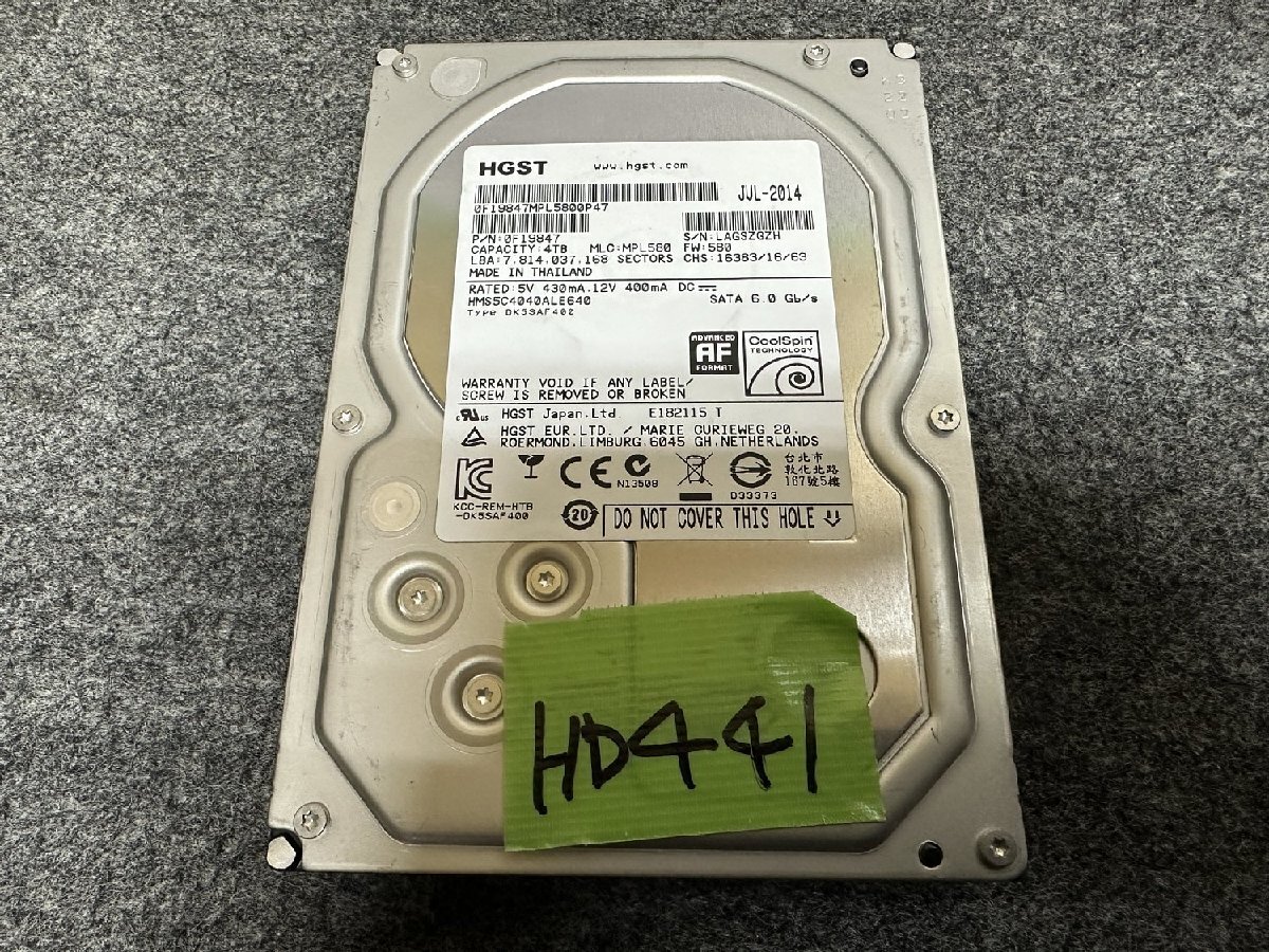 【送60サイズ】 HGST HGST HMS5C4040ALE640 4TB 使用67524時間 3.5インチSATA HDD 中古品