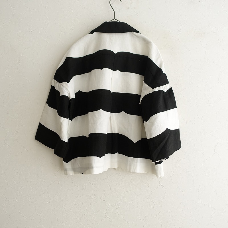 【美品/2024/SS/定価8.3萬】ミナペルホネン mina perhonen *littele wave プリントジャケット*38黒白(jk33-2410-224)【60K42】