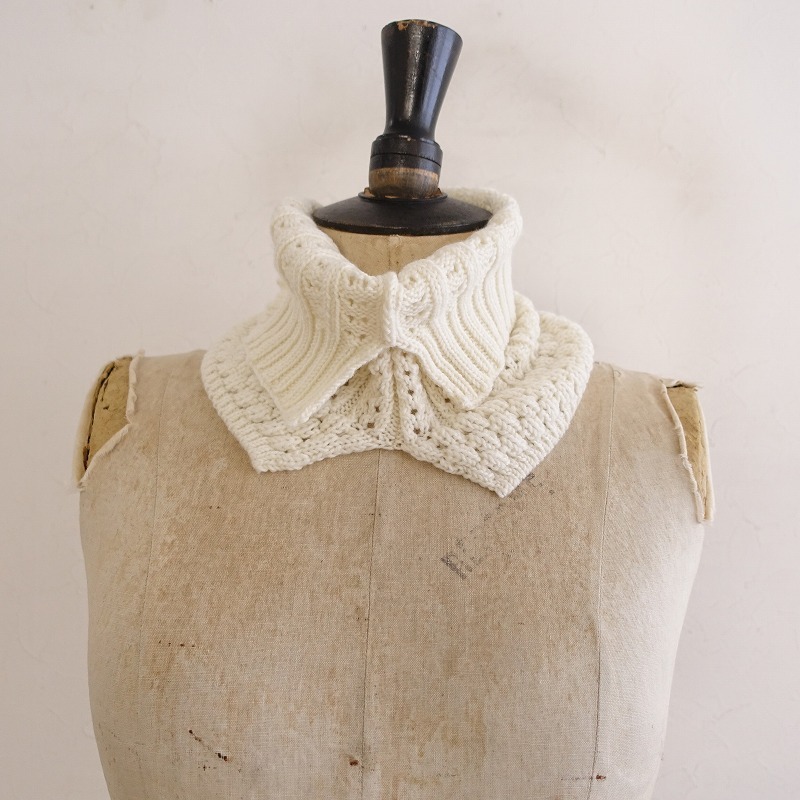 【美品】ホームスパン homspun *押し返しネックウォーマー*ホワイトニット毛マフラー(ac87-2410-79)【51K42】