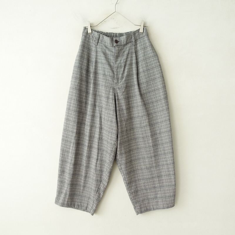 【定価1.8万】ハーベスティ HARVESTY *ワイドエッグロングパンツ*1グレンチェックストレッチゴムタックZIP(m2-2410-500)【61K42】