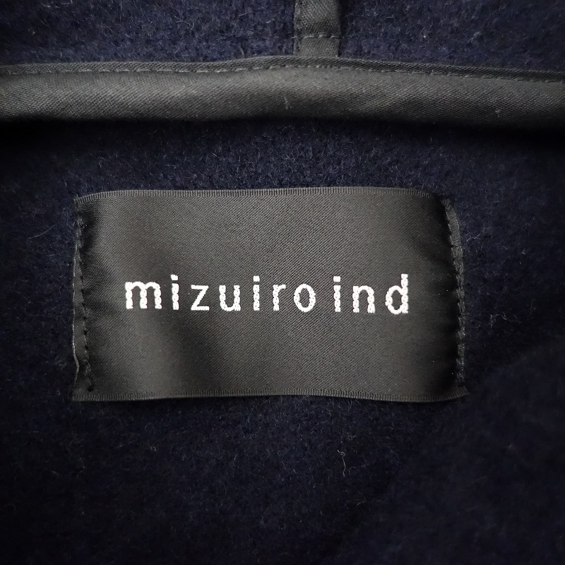 ミズイロインド mizuiro-ind *Aラインフード付きダッフルコート*ジャケット毛混アウターメルトン紺ネイビー(mjk1-2410-579)【62K42】