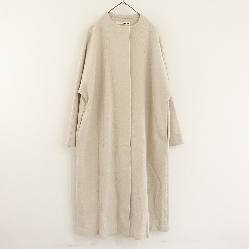 【定価5.1万】エヴァムエヴァ evam eva *press wool long coat*2縮絨起毛ノーカラードルマンスリーブ羽織り(jk2-2410-243)【90K42】