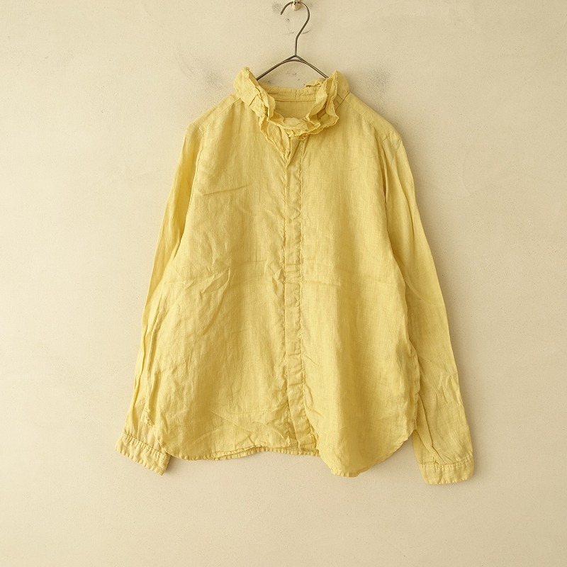 ネストローブ nest Robe *リネン二重フリルカラーブラウス*シャツ麻くすみイエロー長袖ロングスリーブ(33-2410-936)【03K42】