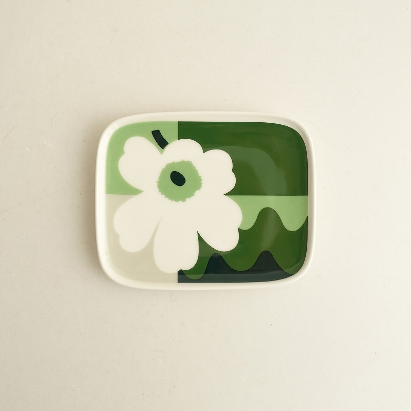 【北歐】美品/マリメッコ marimekko *UNIKKO×Lokki スクエアプレート 15×12㎝*お皿食器グリーン【陶器】(wa23-2411-3)【03K42】