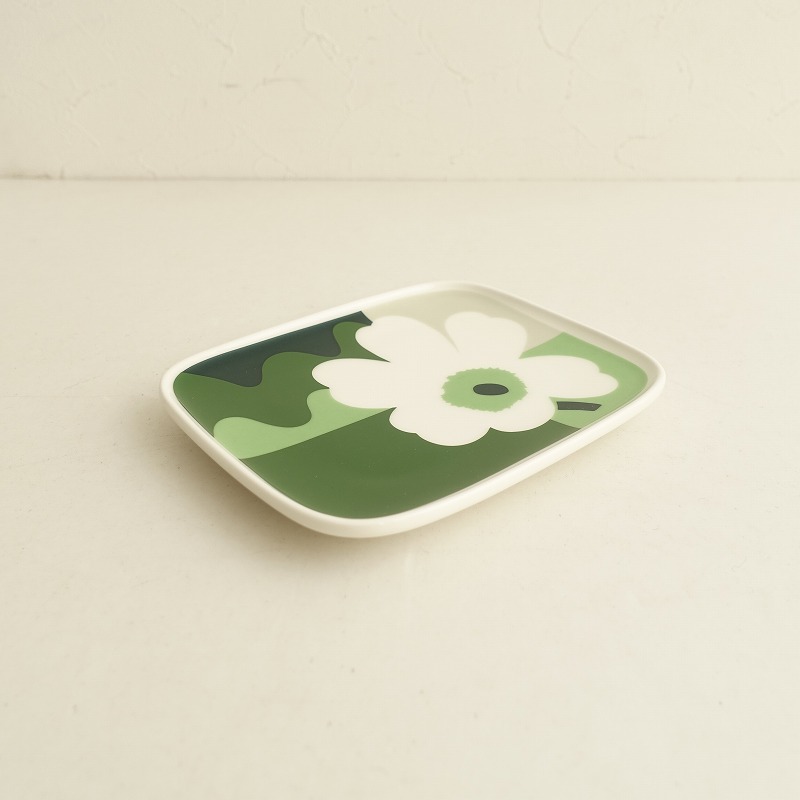 【北歐】美品/マリメッコ marimekko *UNIKKO×Lokki スクエアプレート 15×12㎝*お皿食器グリーン【陶器】(wa23-2411-3)【03K42】