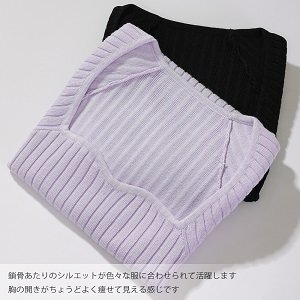 リブニット コンパクト Tシャツ レディース 半袖 トップス カットソー ニットソー 五分袖　パープル 　II0400