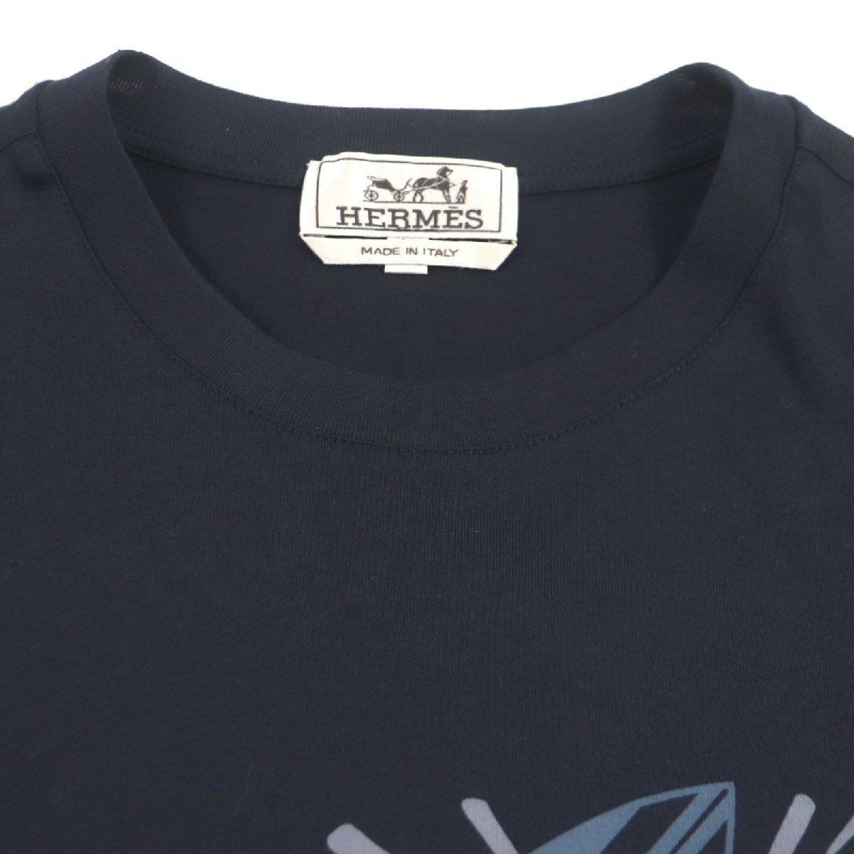 未使用品▼HERMES エルメス 23SS プールウォッチ コットン100% MARINE クルーネック ショートスリーブ 半袖Ｔシャツ M イタリア制