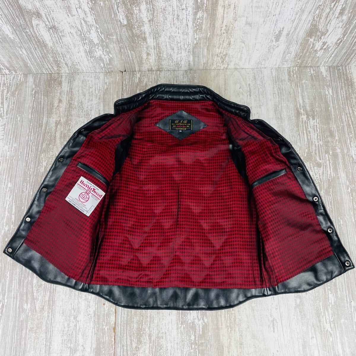 極美品】RJB フラットヘッド ハリスツイード ラムレザーヨーク 極美品】RJB フラットヘッド ハリスツイード ラムレザーヨーク