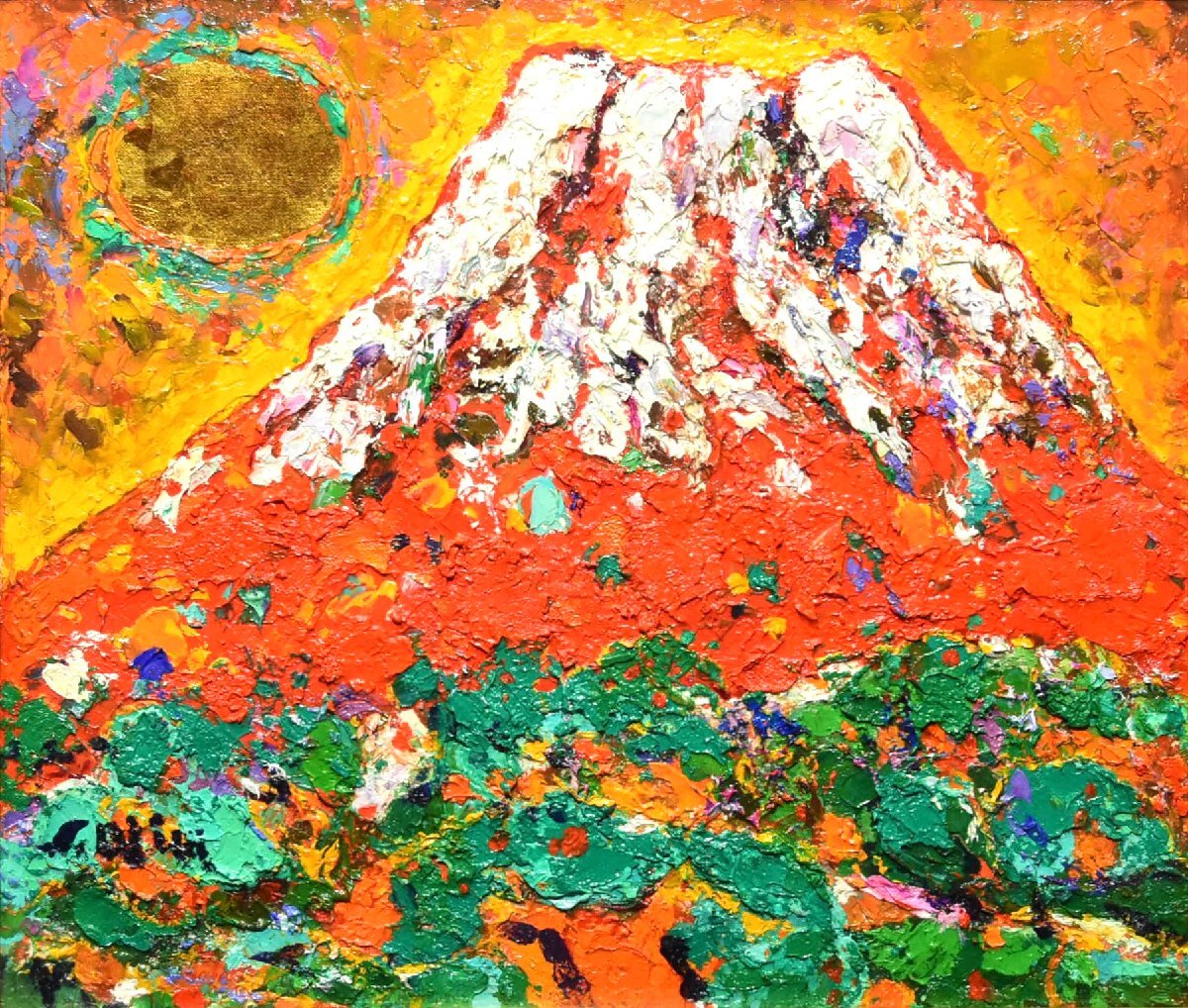 安食慎太郎『赤富士』10号 油彩 油画 油絵 直筆サイン 絵画 【真作】 i-img1200x1018-