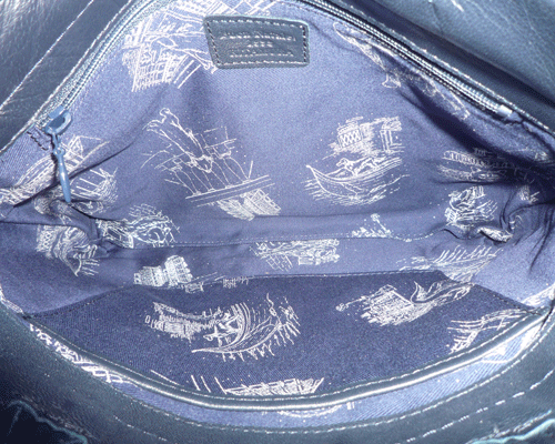 ☆美品☆　キタムラ　Kitamura　Buon Natale!?。保梗梗鼓辍∠薅āˉ欹订`　ネイビー　紺　犬ロゴエンボス　ハンドバッグ　レディース