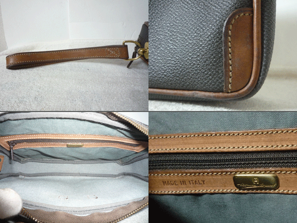 エティエンヌアイグナー EtienneAigner PVC レザー グレー系 ロゴ柄 ブラウン セカンドバッグ メンズ_画像3