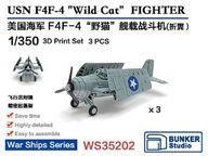 中古プラモデル 1/350 米海軍 F4F-4 ワイルドキャット 戦闘機 主翼折畳状態 (3機セット) デ