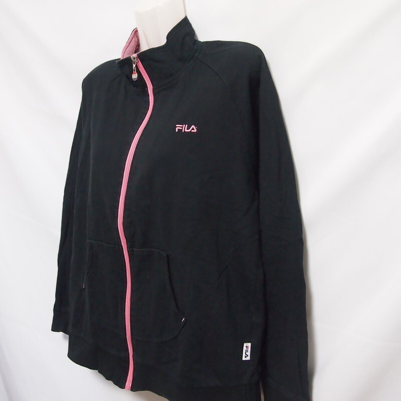 古著 レディースL FILA/フィラ スウェットジャケット フルジップ スポーツ カジュアル ブラック FL7064
