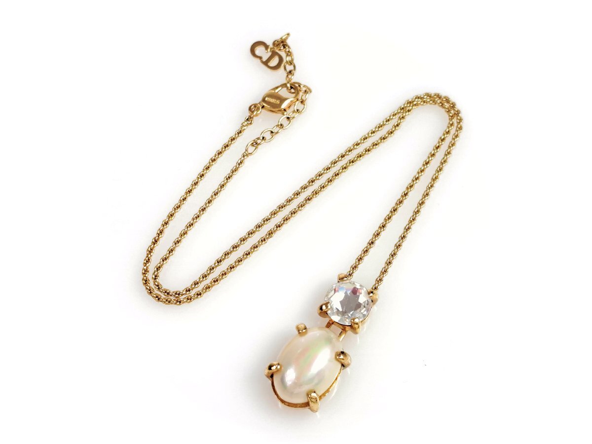 定番人気！ クリスチャン・ディオール Christian Dior 1Pストーン＆フェイク ネックレス（トップつき）