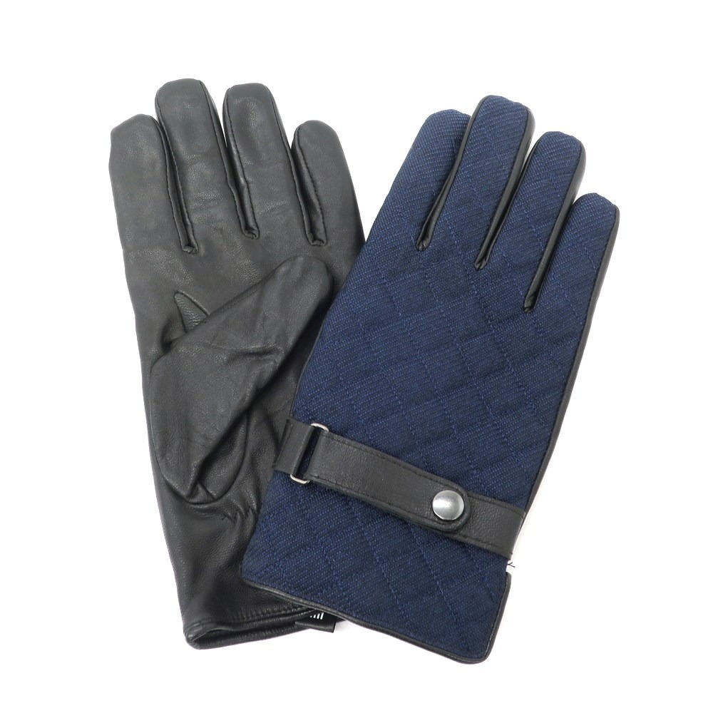 【中古】スーツカンパニー THE SUIT COMPANY キルティング ポリエステル レザー グローブ 手袋 ネイビーxブラック【サイズ24cm】