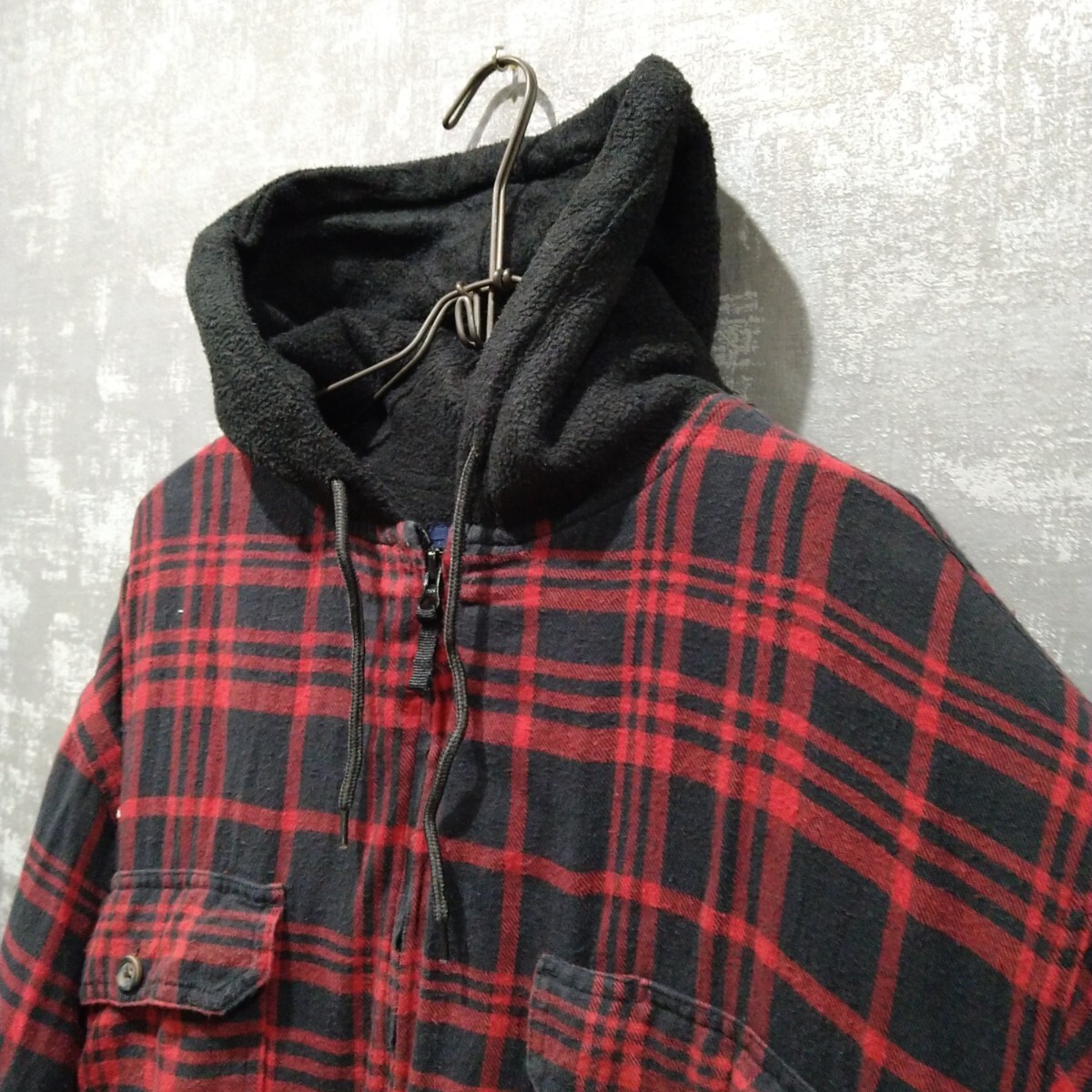 80s 90s PURITAN フードネル ジャケット XL 古着 プリントネル ビンテージ vintage フードネルシャツ フーディ フリースジャケット_画像5