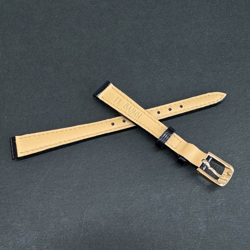 バネ棒付 送料無料★特価 新品★BAMBI 時計ベルト 11mm 牛革バンド 黒 ブラック 強力撥水★スコッチガード バンビ正規品 定価税込4,730円