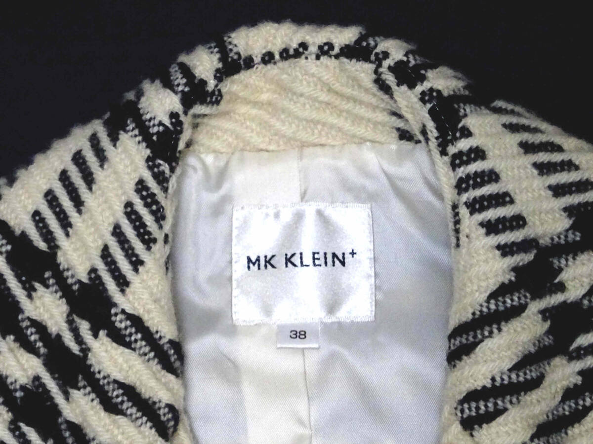 ●MK KLEIN ミッシェルクラン / ウール混・厚手アウターコート・オフホワイト＆ブラック・タータンチェック柄・サイズ38(Ｍ相当) / USED_画像3