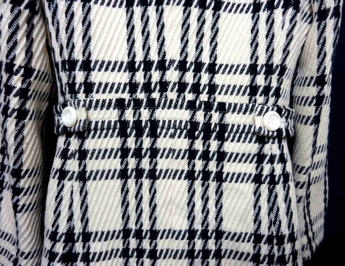 ●MK KLEIN ミッシェルクラン / ウール混・厚手アウターコート・オフホワイト＆ブラック・タータンチェック柄・サイズ38(Ｍ相当) / USED_画像6